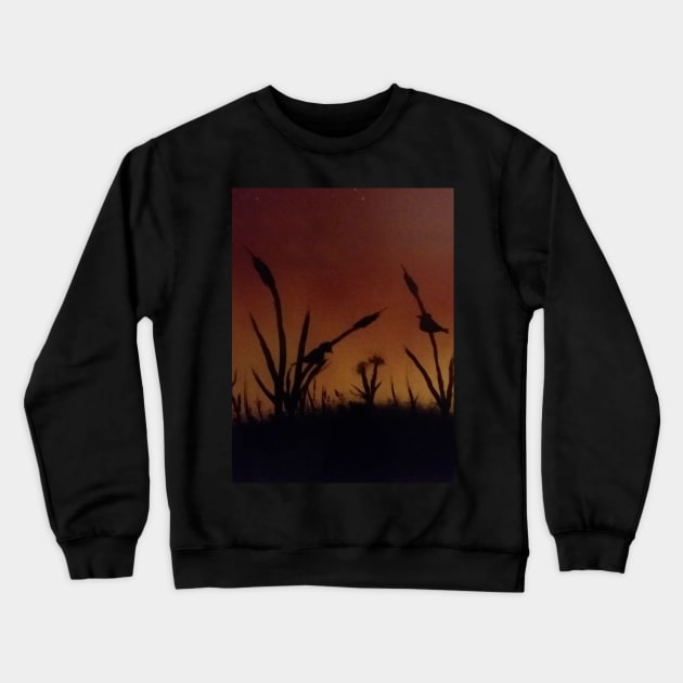 Birds at sunset on the reeds Crewneck Sweatshirt by Edwardtiptonart